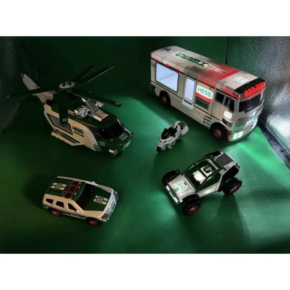 Vintage Hess Toy Lot 1998 Recreation Van RV Helicopter SUV Dune Buggy Motorcycle